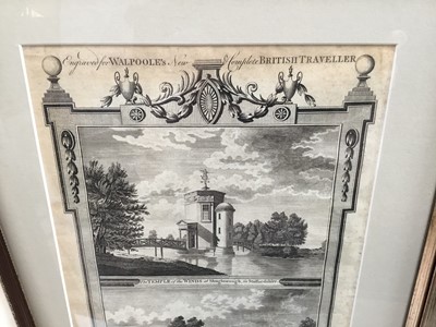 Lot 154 - Two 18th century engravings, one hand-coloured, from Walpoole's British Traveller, Views of Shugborough House in Staffordshire, in glazed frames