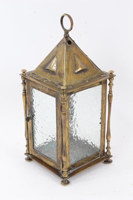 Lot 787 - Arts & Crafts brass hanging lantern