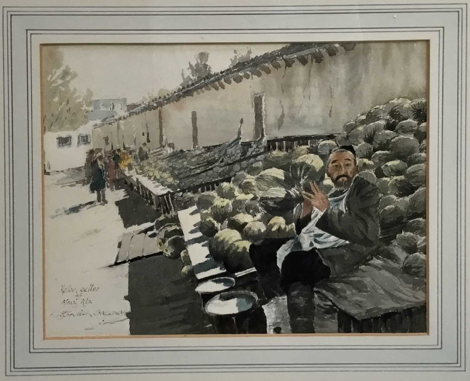 Lot 289 - Robert Standish Sweeney (b. 1917) watercolour study of a Melon seller