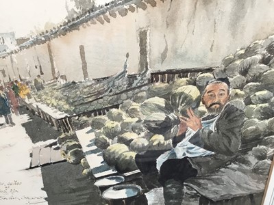 Lot 289 - Robert Standish Sweeney (b. 1917) watercolour study of a Melon seller