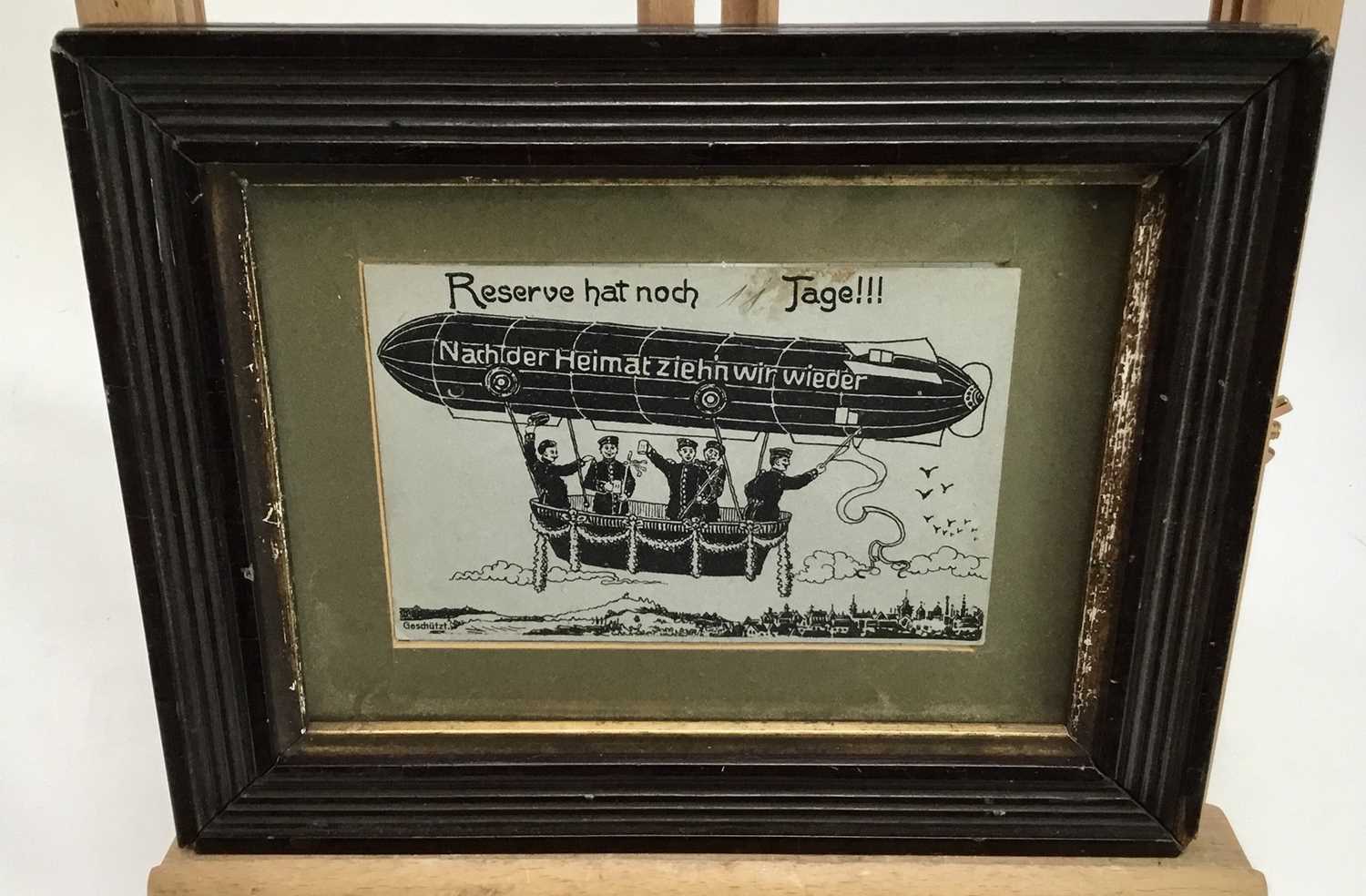 Lot 177 - Early 20th century Zeppelin black and white cartoon print in glazed frame
