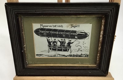 Lot 287 - Early 20th century Zeppelin black and white cartoon print in glazed frame