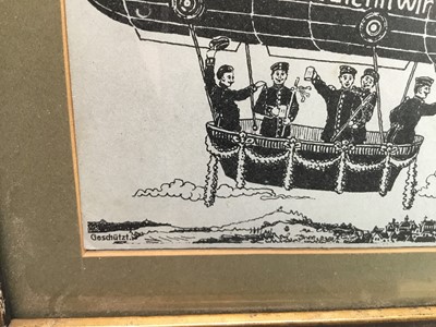 Lot 177 - Early 20th century Zeppelin black and white cartoon print in glazed frame