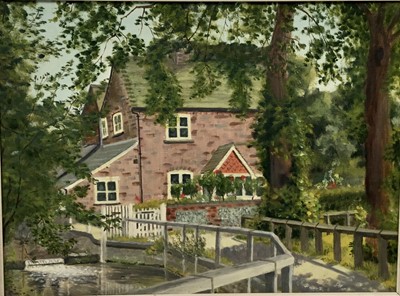 Lot 164 - 20th century, English School, oil on board - Heron Cottage, Wendover, signed and titled verso, 29cm x 39cm, framed