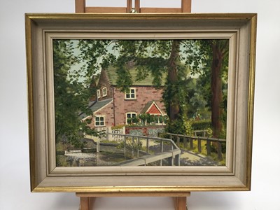 Lot 164 - 20th century, English School, oil on board - Heron Cottage, Wendover, signed and titled verso, 29cm x 39cm, framed