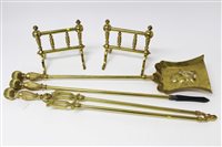 Lot 861 - Good Victorian brass fireside companion set,...