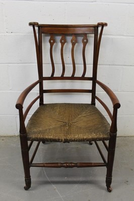 Lot 1152 - Arts and Crafts fruitwood and caned armchair in the manner of William Birch for Liberty's