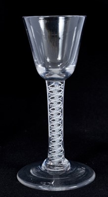 Lot 264 - 18th century wine glass with plain bowl, double opaque twist stem on splayed foot 14.5cm