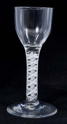 Lot 265 - 18th century wine glass with plain bowl, double opaque twist stem on splayed foot 13.5cm high