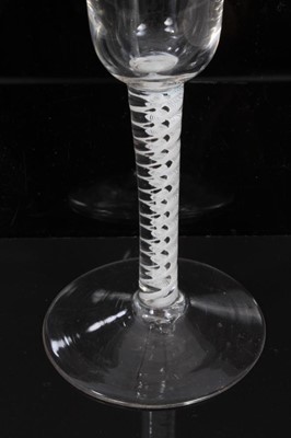 Lot 268 - 18th century wine glass with bell-shaped bowl on double opaque twist stem on splayed foot 17cm