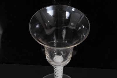 Lot 268 - 18th century wine glass with bell-shaped bowl on double opaque twist stem on splayed foot 17cm