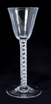 Lot 269 - 18th century wine glass with plain bowl, double opaque twist stem on splayed foot 16 cm