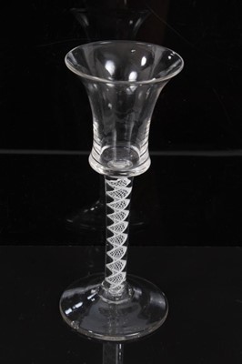 Lot 272 - 18th century wine glass with ogee bowl, opaque twist stem on splayed foot 16 cm