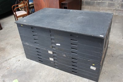 Lot 1049 - Large painted  plan chest with ten drawers