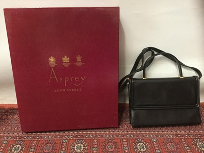 Lot 2076 - Black leather handbag retailed by Asprey in Asprey presentation box.