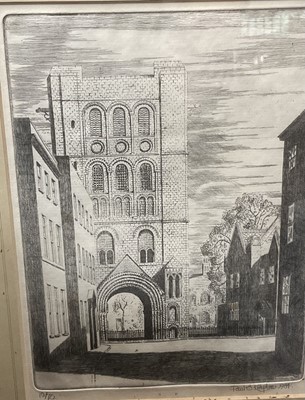 Lot 252 - Paul Kimpton etching of Bury St Edmunds, together with small group of prints of the Bury area and two road maps.