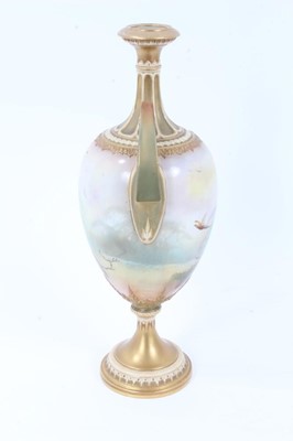 Lot 292 - Royal Worcester twin-handled vase, hand painted with pheasants and signed A Lewis, dated code for 1907, 29.5cm high