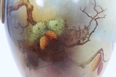 Lot 292 - Royal Worcester twin-handled vase, hand painted with pheasants and signed A Lewis, dated code for 1907, 29.5cm high