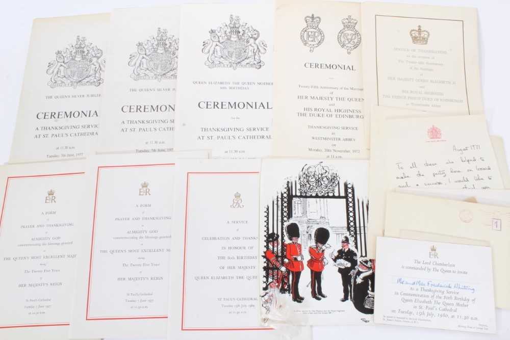 Lot 55 - Collection of Royal Orders of service and ceremonials and Royal thank you letters for staff gifts etc