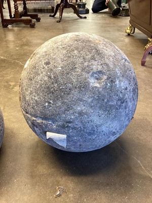 Lot 1425 - Two antique stone garden spheres, the largest approximately 35cm diameter