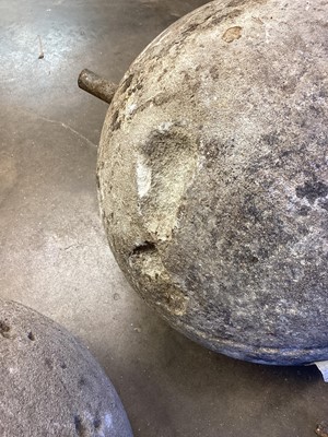 Lot 1425 - Two antique stone garden spheres, the largest approximately 35cm diameter