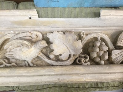 Lot 902 - Late 19th century Arts and Crafts architectural frieze, finely modelled with scrolling vines and birds, 148cm long