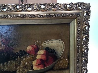 Lot 160 - English school, late 19th century, oil on canvas - still life of fruit, in gilt frame