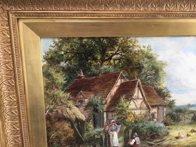 Lot 162 - Robert John Hammond (act.1879-1911) oil on canvas - figures before a rural farmstead, signed and dated 1901, in gilt frame