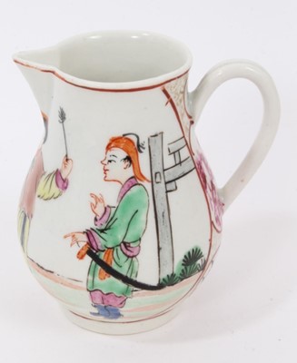 Lot 2 - A Worcester sparrow beak jug, circa 1770, polychrome painted with Chinese figures, 8cm high