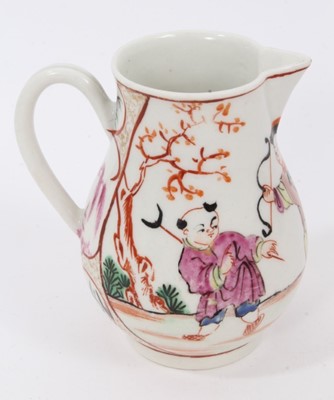 Lot 2 - A Worcester sparrow beak jug, circa 1770, polychrome painted with Chinese figures, 8cm high