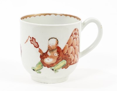 Lot 12 - Unusual Worcester coffee cup, circa 1770, polychrome painted with immortals, 5.75cm high