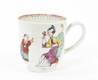 Lot 14 - A Worcester coffee cup, circa 1770, polychrome painted with Chinese figures, 6.25cm high