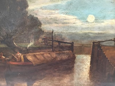Lot 235 - After John Constable, oil on canvas - Barge at a lock