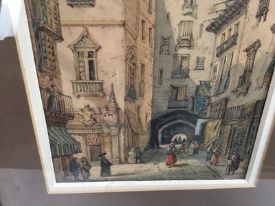 Lot 229 - Pair of 19th century watercolours depicting Continental streets