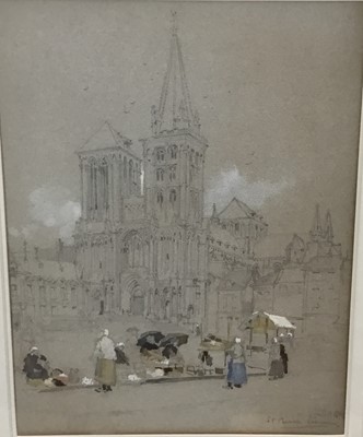 Lot 241 - Charles John Watson (1846-1927) watercolour, St Pierre, Lisieux, titled and dated 1890, 28 x 20cm, glazed frame, Provenance: Abbott & Holder