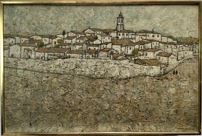 Lot 246 - Thomas Swimmer (b. 1932) oil on board, 'Alcantarilha, Algarvem Portugal', signed and dated '65, titled verso, 61 x 93cm, Trafford Gallery label verso, framed