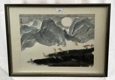 Lot 298 - Wei Pingao (b 1947) ink, Trees and grey mountains, signed, 33 x 44cm, together with another Chinese brush painting, inscribed verso Chan Fangchung. (2)