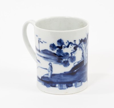 Lot 48 - A rare Worcester blue and white coffee can, circa 1760, painted with a variation of the Fisherman pattern, 6.25cm high