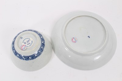 Lot 53 - Worcester blue and white moulded tea wares, circa 1780, including a tea bowl and saucer with floral moulding, and a cup, tea bowl and saucer (5)