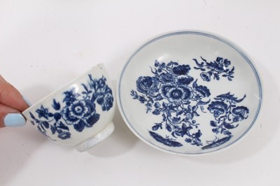 Lot 59 - Quantity of Worcester blue and white printed wares, including two sets of tea bowls and saucers printed with European landscapes, three sets of Fence pattern tea bowls and saucers, two sets of flor...