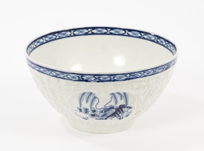 Lot 65 - A Worcester pleat moulded bowl, circa 1755, painted with the Fisherman and Willow Pavilion pattern, 11.5cm diameter