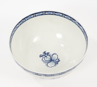 Lot 65 - A Worcester pleat moulded bowl, circa 1755, painted with the Fisherman and Willow Pavilion pattern, 11.5cm diameter