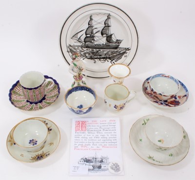 Lot 67 - Group of 18th and 19th century English ceramics, including Worcester and Caughley teawares, a Dolls House pattern tea bowl and saucer, Derby figure, etc (12)