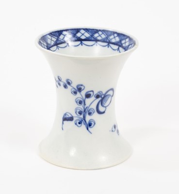 Lot 75 - A Liverpool Pennington blue and white waisted vase, circa 1790, painted with flowers, 9cm high