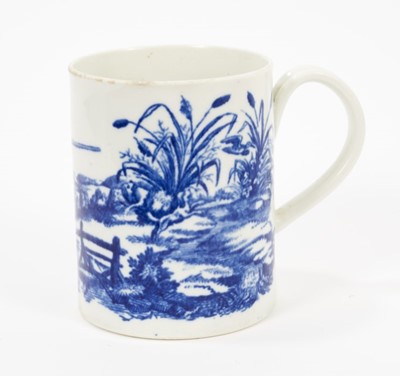 Lot 83 - A Worcester blue and white tankard, circa 1775, printed with the Man Aiming a Gun pattern, crescent mark, 8.5cm high