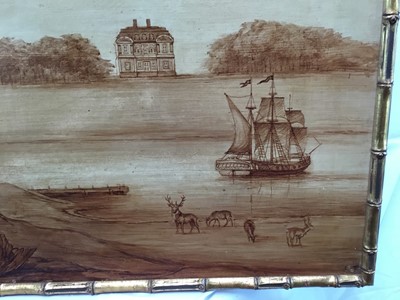 Lot 111 - William Fielding, 20th century, sepia grisaille on board - An estuary view with hunting trophies, signed Provenance: The Lady Elizabeth Shakerley Collection...