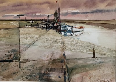 Lot 62 - Charles Bartlett (1921-2014), watercolour - The Quay, Morston, signed, 30cm x 42cm, in glazed frame