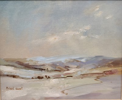 Lot 398 - Michael Ewart (b.1940) oil on canvas board - Extensive Landscape, signed, 26cm x 30cm, in glazed gilt frame