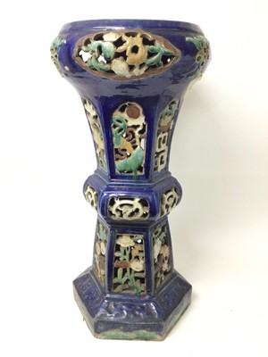 Lot 141 - Antique Chinese ceramic jardiniere stand, damages to frieze