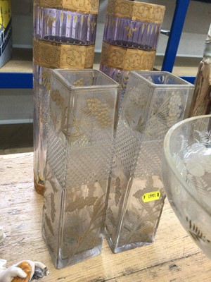 Lot 35 - Pair of gilt and etched glass vases together with another two pairs
